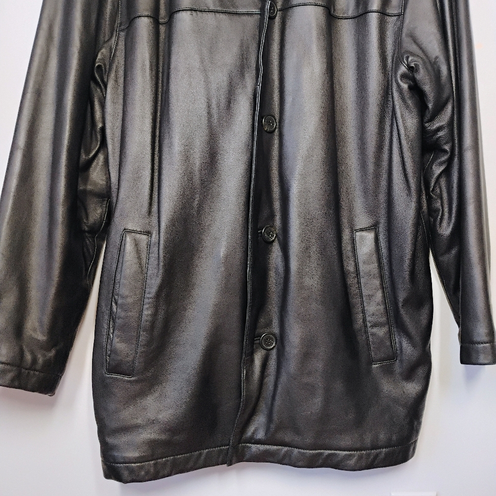 SOLD Dockers Black Lamb Leather Button Up Coat Jacket Mens Size Large - Picture 2 of 16